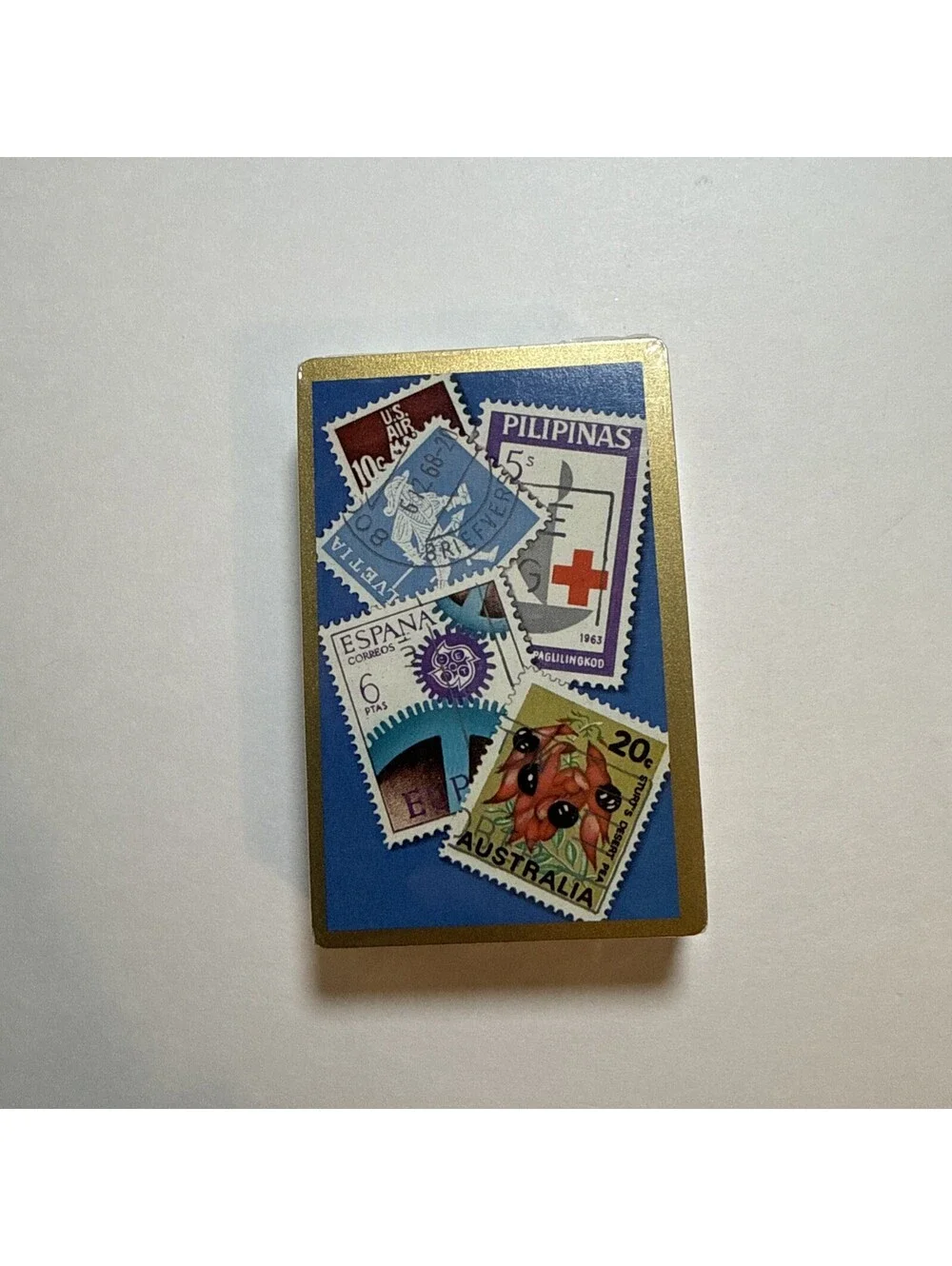Vintage Fancy Duratone Plastic Coated Playing Cards Green With Stamps